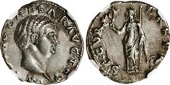 Ancient Coins OTHO, A.D. 69. AR Denarius (3.39 gms), Rome Mint. NGC EF, Strike: 4/5 Surface: 3/5. Flan Flaw. RIC-10; RSC-15. Obverse: Bare head right; Reverse: Securitas standing left, holding wreath 