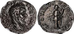 Ancient Coins PERTINAX, A.D. 193. AR Denarius (3.43 gms), Rome Mint. NGC EF, Strike: 5/5 Surface: 5/5. RIC-1a; RSC-2. Obverse: Laureate head right; Reverse: Libertas standing left, holding scales and 