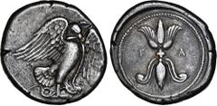 Salton Collection: Ancient Coins PELOPONNESOS. Elis. Olympia. AR Stater (12.03 gms), "Zeus" Mint; engraved by Da-, ca. 424-420 B.C (89th-90th Olympiad). NGC VF★, Strike: 4/5 Surface: 5/5. Fine Style. 