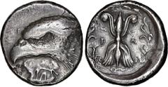 Salton Collection: Ancient Coins PELOPONNESOS. Elis. Olympia. AR Stater (12.19 gms), "Zeus" Mint; engraved by Da-, ca. 412 B.C (92nd Olympiad). NGC VF, Strike: 4/5 Surface: 2/5. Countermark, Light Scr