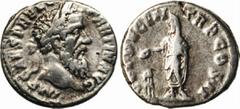 ANCIENT COINAGE-ROMAN EMPIRE PERTINAX, 193. AR Denarius (3.14 gms, Rome Mint). RIC-13(a); RSC-56; S-6048. Laureate head right./Pertinax sacrificing over altar. VERY FINEEstimate $750-$1000