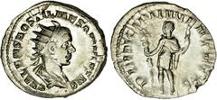 ANCIENT COINAGE-ROMAN EMPIRE HOSTILIAN, 251. AR Antoninianus (4.02 gms). RIC-181. Diademed, draped bust right./Hostilian standing left holding standard and spear. Softly struck on reverse. EXTREMELY F