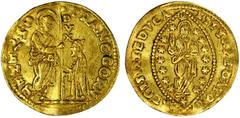 WORLD GOLD COINS-ITALY ITALY. Venice. Zecchino, ND (1656). Francesco Corner (1656). Fr-1324; Scarfea-883; Paolucci-Pg.100#1; Papadopoli-#2 plate LXXVIII#7. Doge kneeling before standing figure. Legend