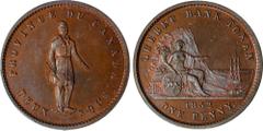 World Coins: Australia to Hungary CANADA. Lower Canada. Quebec. Copper Bank Token, 1852. Uncertain, though likely Birmingham (Soho) Mint. PCGS PROOF-63 Brown. PC-4; Br-528. Exceedingly attractive and 