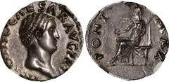 Ancient Coins OTHO, A.D. 69. AR Denarius (2.91 gms), Rome Mint. NGC Ch AU, Strike: 4/5 Surface: 3/5. RIC-24; RSC-7. Obverse: Bare head right; Reverse: Vesta seated left, holding patera and transverse 