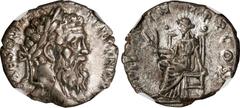 Ancient Coins PERTINAX, A.D. 193. AR Denarius (2.73 gms), Rome Mint. NGC EF, Strike: 3/5 Surface: 3/5. RIC-8a; RSC-33. Obverse: Laureate head right; Reverse: Ops seated left, holding two grain ears in
