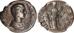 Ancient Coins DIDIA CLARA (DAUGHTER OF DIDIUS JULIANUS). AR Denarius (2.89 gms), Rome Mint, A.D. 193. NGC F, Strike: 4/5 Surface: 2/5. Marks. RIC-10 (Didius); RSC-3. Obverse: Draped bust right; Revers