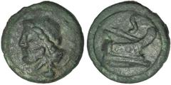 ANCIENT COINAGE-ROMAN REPUBLIC AE Aes Grave Semis (121.01 gms), ca. 225-217 B.C. Cr-35/2; Tv-52; Syd-series I, Pl. 3 #2; Hae-Pl.16. Laureate head of Saturn left, denomination mark below./Prow of ship 
