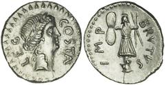 ANCIENT COINAGE-ROMAN REPUBLIC Brutus. AR Denarius (4.02 gms), 42 B.C. Cr-506/2; RSC-4; Syd-209; S-1436. Struck in Western Asia Minor or Northern Greece in Summer/Autumn of 42 B.C by military mint tra