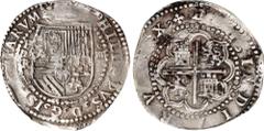 BOLIVIA. Cob 4 Reales, ND (1574-76)-P. Potosi Mint; Assayer Alonso Rincon (R). Philip II. PCGS EF-45. KM-4.2; Cal-518; Sellschopp-14. Weight: 13.21 gms. A stunning 4 Reales cob from the first assayer 