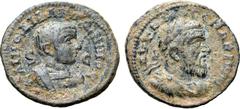 Roman Provincial Macrinus, with Diadumenian, Æ 21mm of Antioch, Seleucis and Pieria. AD 217-218. AVT K M O CЄ MAKPINOC, laureate, draped and cuirassed bust of Macrinus to right / KAI M O ΔIA ANTΩNINOC
