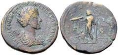 Roman Imperial Commodus, as Caesar, Æ Sestertius. Rome, AD 175-176. L AVREL COMMODO CAES AVG FIL GERM SARM, bare-headed, draped and cuirassed bust to right / IOVI CONSERVATORI, Jupiter standing to lef