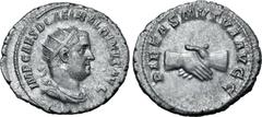Roman Imperial Balbinus AR Antoninianus. Rome, AD 238. IMP CAES D CAEL BALBINVS AVG, radiate, draped and cuirassed bust to right / PIETAS MVTVA AVGG, clasped right hands. RIC IV 12; BMCRE 76; RSC 17. 