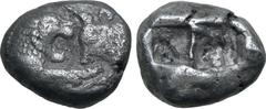 Greek Kingdom of Lydia, Kroisos AR Stater - Double Siglos. Sardes, circa 561-546 BC. Confronted foreparts of lion to right and bull to left / Two incuse squares of unequal size. GRPC Lydia S1; Berk 20