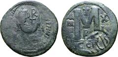 Byzantine Heraclius Æ 40 Nummi. Sicilian mint, circa AD 620. Crowned half-length bust of Heraclius facing, wearing paludamentum and cuirass, monogram to right; all within shallow circular incuse count