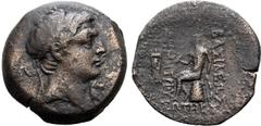 Greek Seleukid Empire, Demetrios I Æ 25mm. Ektabana, 162-150 BC. Diademed head to right, small horse's head below chin, uncertain letter or monogram behind / ΒΑΣΙΛΕΩΣ ΔΗΜΗΤΡΙΟΥ ΣΩΤΗΡΟΣ, Apollo seated 
