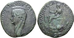 Roman Imperial Nero Claudius Drusus (father of Claudius) Æ Imitative Sestertius. Uncertain mint (in the Balkans?) copying Rome, after AD 41-50. [NERO CLAV]DIVS DRVSVS GER[MANICVS IMP], bare head to le