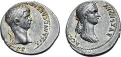 Roman Imperial Claudius, with Agrippina II (niece and wife of Claudius), AR Denarius. Rome, AD 50-51. TI CLAVD CAESAR AVG GERM [P M TRIB POT P P], laureate head of Claudius to right / AGRIPPINAE AVGVS