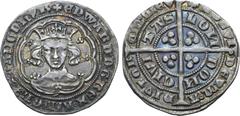 Medieval and World Great Britain, Plantagenet Kings. Edward III AR Groat. Fourth coinage, pre-treaty period, series E. London (Tower) mint, 1354-1355. ✠ EDWΛRD' ° D' ° G' ° RЄX ° ΛIIGL' ° 7 ° FRΛIIC' 