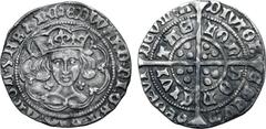Medieval and World Great Britain, Plantagenet Kings. Edward IV AR Groat. First reign, light coinage, class 5c. Tower (London) mint, 1464-1465. ❀(mintmark) ЄDWARD ⁑ DI ⁑ GRA ⁑ REX ⁑ ANGL ⁑ Z ⁑ FRANC, c