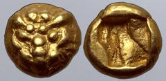 Greek Ionia, uncertain mint EL 1/24 Stater. Circa 600-550 BC. Lydo-Milesian standard. Facing head of lion / Incuse square. SNG Kayhan 1548; Klein -, cf. 416; Rosen, cf. 370 (1/12 stater?); Weidauer -,