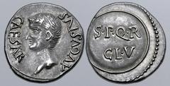 Roman Imperial Civil War, Vindex AR Denarius. Uncertain mint in Gaul, AD 68. AVGVSTVS CAESAR, bare head of Augustus to left / S•P•Q•R - CL•V inscribed in two lines on clipeus virtutis. Nicolas -; AM -