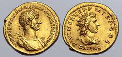 Roman Imperial Hadrian AV Aureus. Rome, AD 117. IMP CAES TRAIAN HADRIANO AVG DIVI TRA PARTH F, laureate, draped and cuirassed bust to right / DIVI NER NEP • P M TR • P • COS •, radiate head of Sol to 