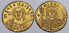 Byzantine Michael III 'the Drunkard' AV Solidus. Constantinople, AD 856-866. IhSЧS XRISTOS *, facing bust of Christ Pantokrator, wearing pallium and colobium, cross behind head / + MIXAHL bASILЄ', fac