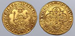 World and Medieval France, Kingdom. Philippe IV AV Masse d'Or. First Emission, 1296. ✠ PHILIPPVS: DEI: GRA: FRANCHORVM: REX, king enthroned facing on lion head throne, holding lis-tipped sceptre in ri