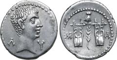 Roman Provincial Augustus AR Drachm of Masicytus, Lycia. 27-20 BC. Bare head to right; Λ-Υ across fields / Two citharas, with branch between; owl above and M-A flanking. RPC I 3309c (online); SNG von 