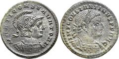 Roman Imperial Constantine I 'the Great' BI Nummus. London, AD 311-312. IMP CONSTANTINVS P F AVG, laureate, draped and cuirassed bust of Constantine to right / MARTI CONSERVATORI, helmeted, draped and