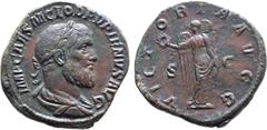 Roman Imperial Pupienus Æ Sestertius. Rome, AD 238. IMP CAES M CLOD PVPIENVS AVG, laureate, draped and cuirassed bust to right / VICTORIA AVGG, Victory standing facing, head to left, holding wreath in