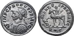 Probus Probus BI Antoninianus. Rome, AD 278. IMP C PROBVS P F AVG, radiate, helmeted and cuirassed bust to left, holding spear and shield / ADVENTVS PROBI AVG, emperor on horseback to left, one hand r