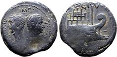 Roman Provincial Octavian, with Divus Julius Caesar, Æ "Dupondius" of Vienne, Gaul. Circa 36(?) BC. IMP CAESAR DIVI F DIVI IVLI, laureate head of Divus Julius to left on left, and bare head of Octavia