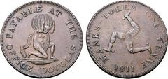 Medieval & World Isle of Man, British Crown Dependency. Douglas Bank CU Penny Token. 1811. PAYABLE AT THE OFFICE DOUGLAS, Atlas kneeling to right, holding the world on shoulders / MANKS TOKEN ONE PENN