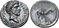 Roman Imperatorial Quintus Labienus AR Denarius. Uncertain mint in south-eastern Asia Minor, early 40 BC. Bare head to right; Q•LABIENVS•PARTHICVS•IMP around / Horse standing to right, wearing saddle 