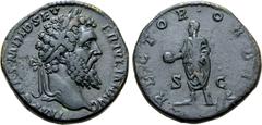 Roman Imperial Didius Julianus Æ Sestertius. Rome, AD 193. IMP CAES M DID SEVER IVLIAN AVG, laureate head to right / RECTOR ORBIS, emperor standing facing, head to left, holding globe and scroll; S-C 