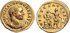 Roman Imperial Probus AV Aureus. Lugdunum, AD 276-282. IMP C M AVR PROBVS AVG, laureate and cuirassed bust to right / VIRTVS AVGVSTI, emperor standing facing, head to left, holding sceptre and crownin