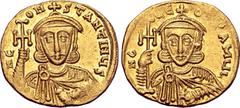 Byzantine Constantine V Copronymus, with Leo III, AV Solidus. Constantinople, AD 742-745. N C LЄON P A MЧL, crowned and draped bust of Leo facing, holding cross potent and akakia / [C] N CONSƮANƮINЧS,