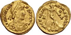 A Collection of Migratory Period Coins Visigoths, Pseudo-Imperial AV Tremissis. In the name of Honorius. Uncertain Gallic mint imitating Ravenna, circa AD 414-415. D N HONORIVS P F AVG, pearl-diademed