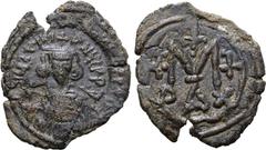 Byzantine Justinian II Æ 40 Nummi. First reign. Sardinia, AD 685-692. D N IVSTINIANVS P P, crowned bust facing, wearing chlamys, holding globus cruciger / Large M between two crosses; further cross ab