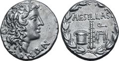 GREEK Macedon under Roman Rule AR Tetradrachm. Circa 95-70 BC. Aesillas, quaestor. Head of the deified Alexander III 'the Great' to right; Θ behind neck, [MAKE]ΔONΩN around / AESILLAS Q, money chest, 
