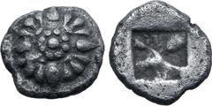 GREEK Ionia, Erythrai AR Obol. Circa 550-500 BC. Rosette with central pellet / Rough square punch. Unpublished in the standard references, cf. CNG 319, 76 (hemiobol); cf. Klein 387 (hemiobol), cf. Tra