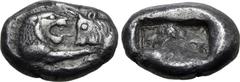 GREEK Kingdom of Lydia, Kroisos AR 1/3 Stater. Sardes, circa 561-546 BC. Confronted foreparts of lion to right and bull to left / Two irregular incuse squares. GRPC Lydia S5; SNG Keckman 359; Boston M