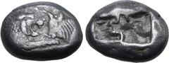 GREEK Kingdom of Lydia, Kroisos AR 1/3 Stater. Sardes, circa 561-546 BC. Confronted foreparts of lion to right and bull to left / Two irregular incuse squares. GRPC Lydia S5; SNG Keckman 359; Boston M