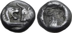 GREEK Kingdom of Lydia, Kroisos AR 1/12 Stater. Sardes, circa 561-546 BC. Confronted foreparts of lion to right and bull to left / Incuse square. GRPC Lydia S8; SNG Kayhan 1020-21; SNG von Aulock 2880