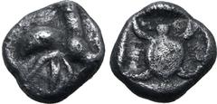 Greek Ionia, uncertain mint AR Hemiobol. Circa 5th century BC. Bee alighting to right / Turtle within shallow incuse square. CNG E-142, lot 46 (same dies); otherwise unpublished. 0.27g, 6mm, 3h. Very 
