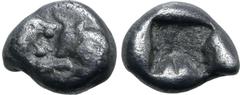 Greek Kingdom of Lydia, Kroisos AR 1/12 Stater. Sardes, circa 561-546 BC. Confronted foreparts of lion to right and bull to left / Incuse square. GRPC Lydia S8; SNG Kayhan 1020-21; SNG von Aulock 2880