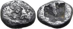 Greek Kingdom of Lydia, Kroisos AR 1/12 Stater. Sardes, circa 561-546 BC. Confronted foreparts of lion to right and bull to left / Incuse square. GRPC Lydia S8; SNG Kayhan 1020-21; SNG von Aulock 2880