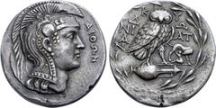 Paduans Electrotype: Crete, Cydonia AR Tetradrachm. Imitating the 'New Style' tetradrachms of Athens, circa 200-67 BC. Head of Athena Parthenos to right, wearing necklace, pendant earring, and triple-
